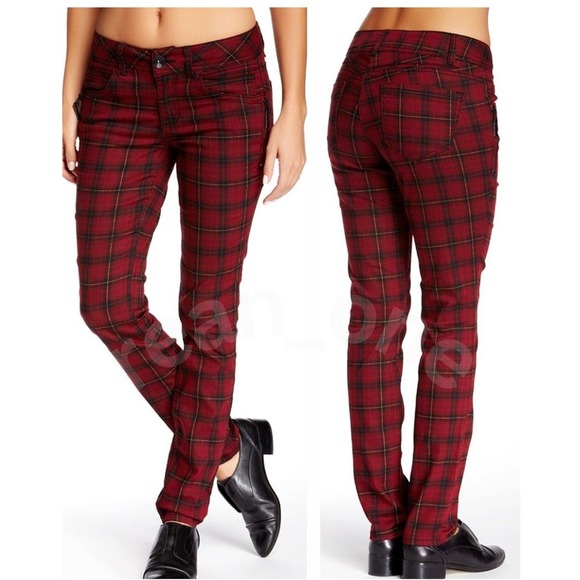 Democracy Denim - Democracy Women's Red Black Plaid Freedom Jegging Skinny Ankle Jeans Pant Size 7